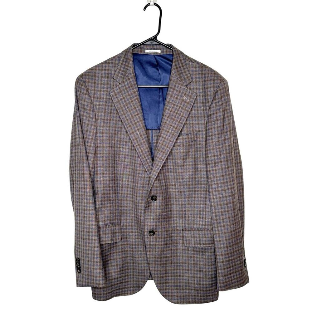 Peter Millar Plaid Sports Coat Wool Silk Linen Men's Brown Blue Size 40R